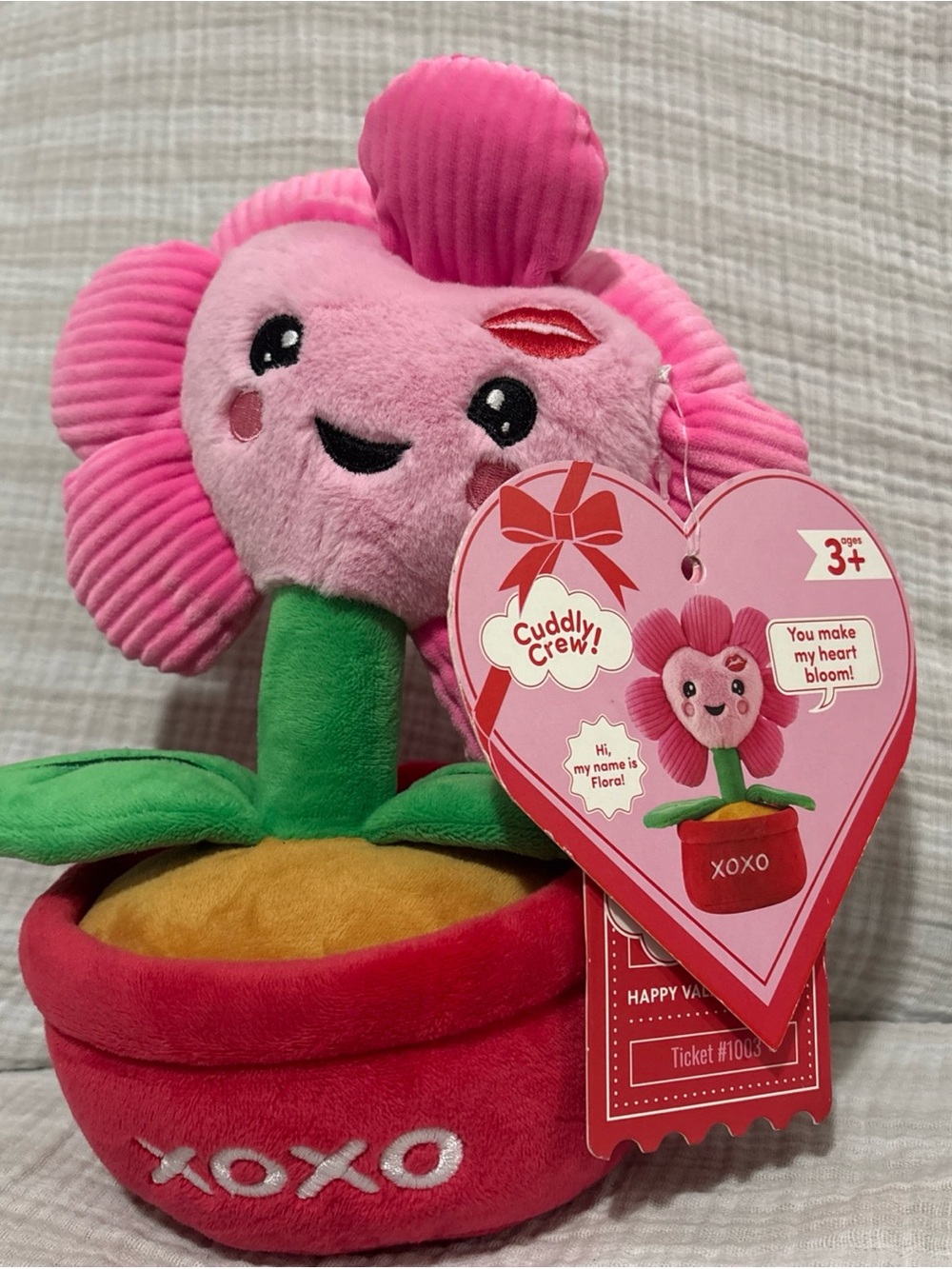 XOXO Pink Plush Flower in Red Pot Stuffed Toy